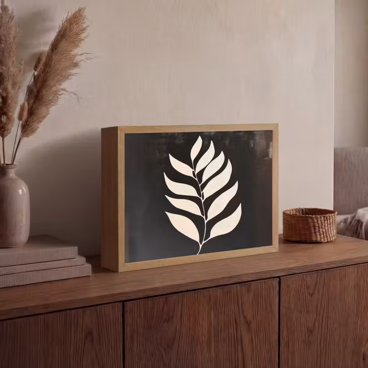 Blad - Wit - Minimalistisch Light Box met batterij (Wandlamp) middel -sfeer2