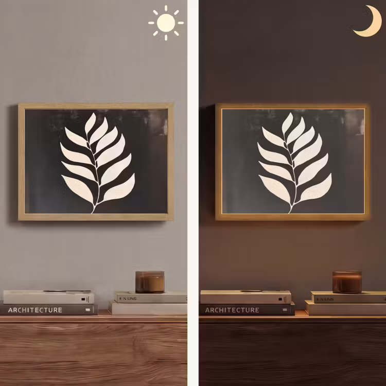 Blad - Wit - Minimalistisch Light Box met batterij (Wandlamp) middel -sfeer3