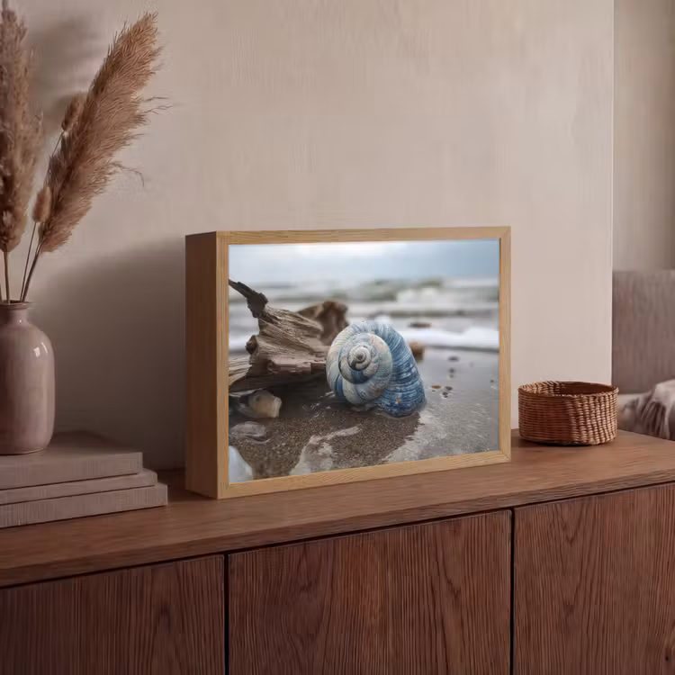 Schelp - Strand - Blauw - Zee Light Box met batterij (Wandlamp) middel -sfeer2