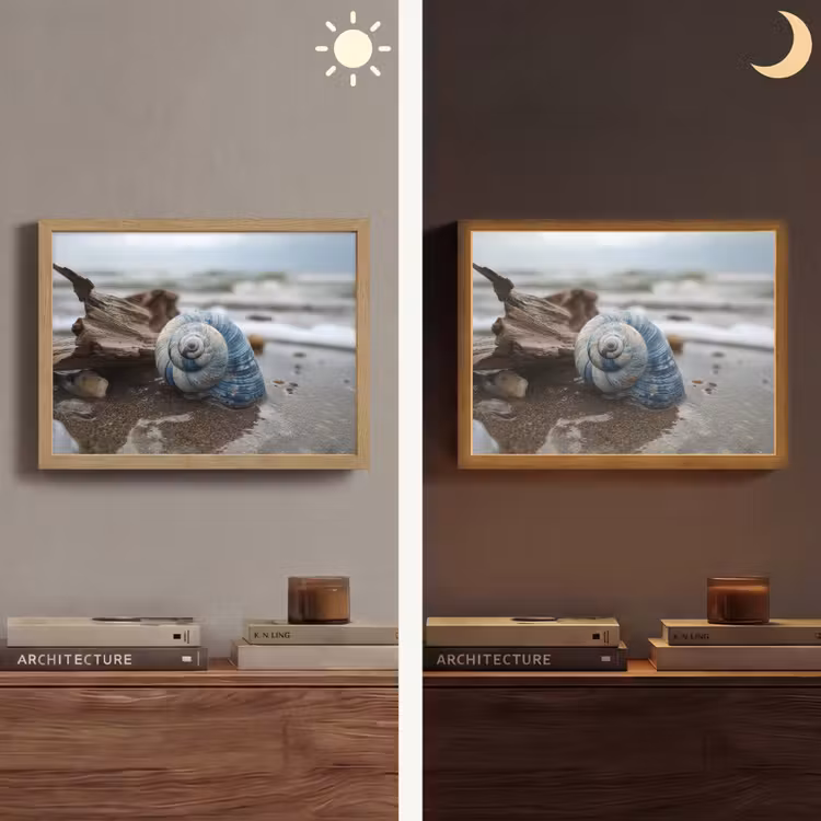 Schelp - Strand - Blauw - Zee Light Box met batterij (Wandlamp) middel -sfeer3