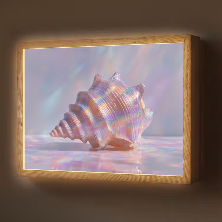Schelp - Glanzend - Regenboogtinten Light Box met batterij (Wandlamp) middel -z3d_website