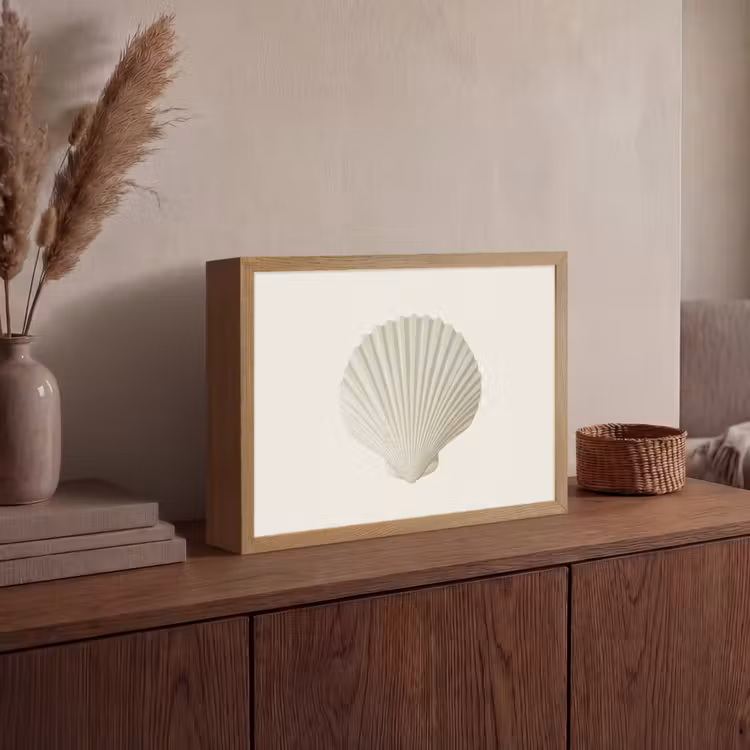 Schelp - Minimalistisch - Wit Light Box met batterij (Wandlamp) middel -sfeer2