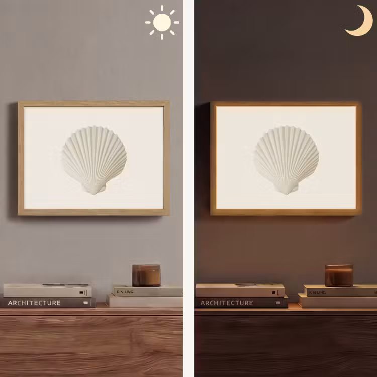 Schelp - Minimalistisch - Wit Light Box met batterij (Wandlamp) middel -sfeer3