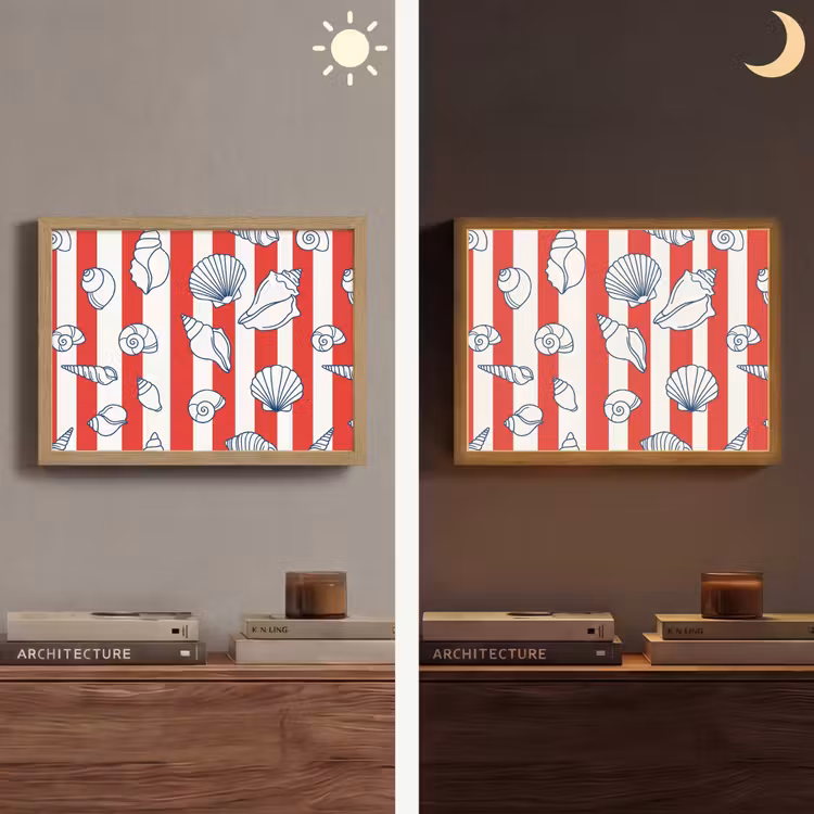 Schelp - Zeedieren - Zomer - Illustratie - Rood - Blauw Light Box met batterij (Wandlamp) middel -sfeer3