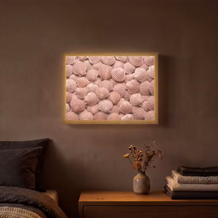 Schelpen - Patroon - Roze Light Box met batterij (Wandlamp) middel -sfeer4