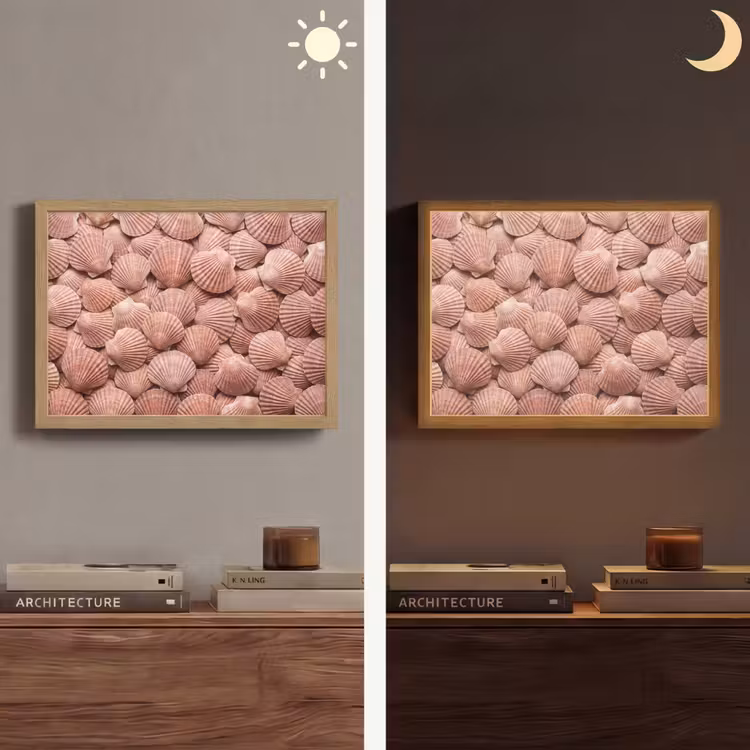 Schelpen - Patroon - Roze Light Box met batterij (Wandlamp) middel -sfeer3