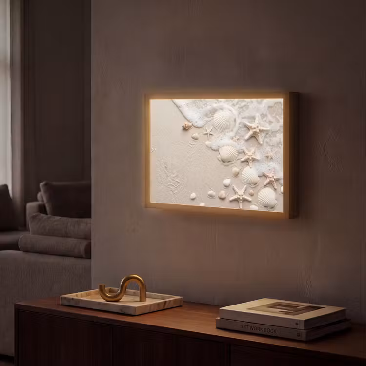 Schelpen - Zeesterren - Strand Light Box met batterij (Wandlamp) middel -sfeer1
