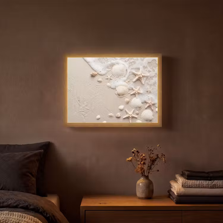 Schelpen - Zeesterren - Strand Light Box met batterij (Wandlamp) middel -sfeer4