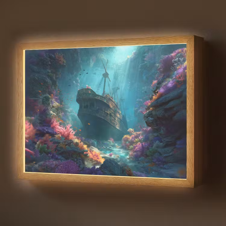 Schip - Hout - Koraalriffen - Zonlicht Light Box met batterij (Wandlamp) middel -z3d_website