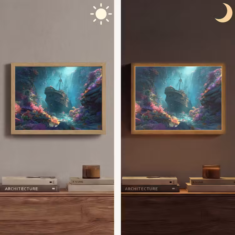 Schip - Hout - Koraalriffen - Zonlicht Light Box met batterij (Wandlamp) middel -sfeer3