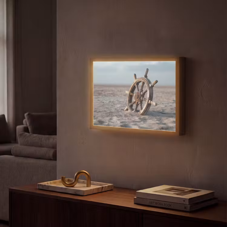 Scheepsstuur - Hout - Bruin - Zand Light Box met batterij (Wandlamp) middel -sfeer1