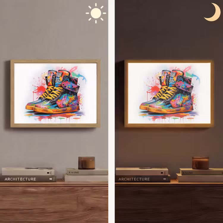 Schoenen - Graffiti - Wit - Kleuren Light Box met batterij (Wandlamp) middel -sfeer3
