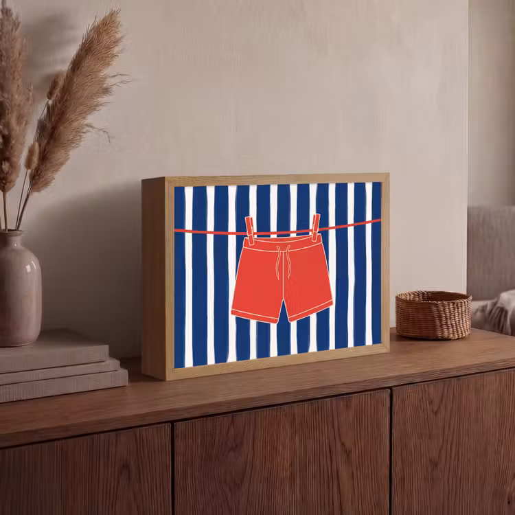 Shorts - Waslijn - Zomer - Illustratie - Rood Light Box met batterij (Wandlamp) middel -sfeer2