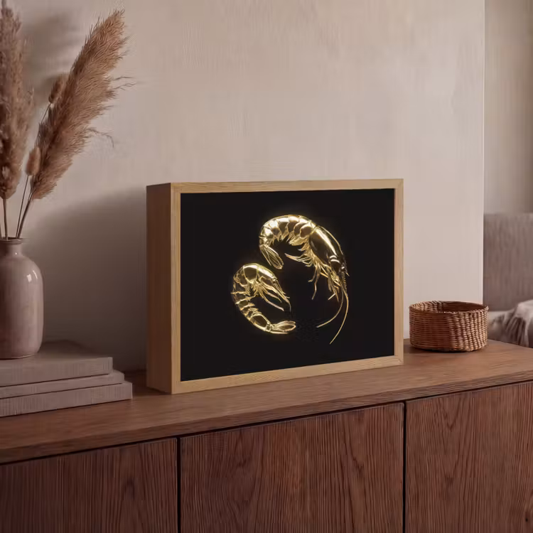 Garnalen - Zwart - Goud - Dieren Light Box met batterij (Wandlamp) middel -sfeer2