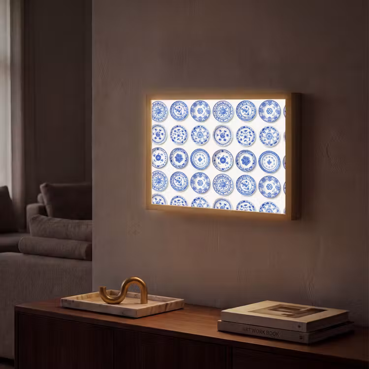 Borden - Bloemen - Patroon - Blauw Light Box met batterij (Wandlamp) middel 907 -sfeer1