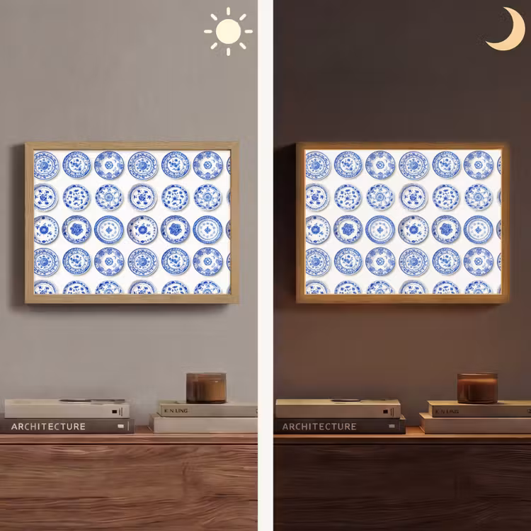 Borden - Bloemen - Patroon - Blauw Light Box met batterij (Wandlamp) middel 907 -sfeer3