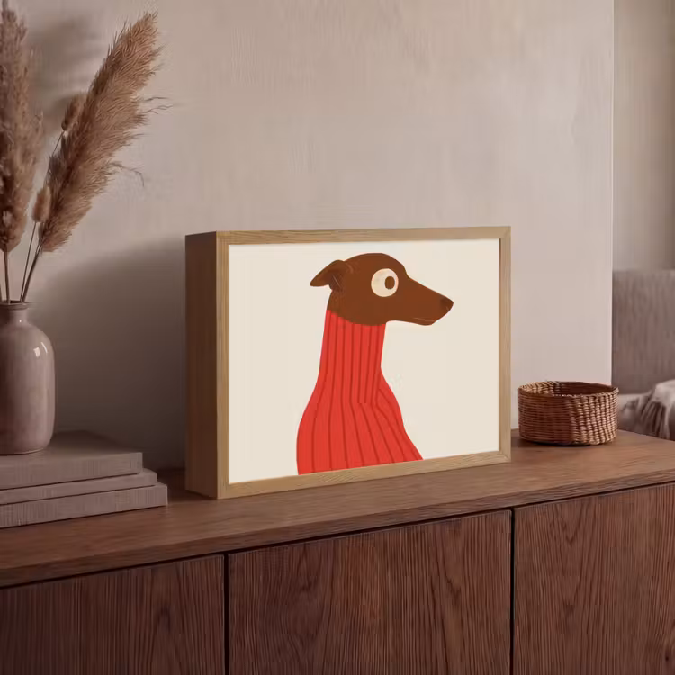 Silhouet - Hond - Trui - Rood Light Box met batterij (Wandlamp) middel -sfeer2