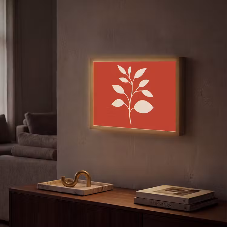 Silhouet - Bladeren - Tak Light Box met batterij (Wandlamp) middel -sfeer1
