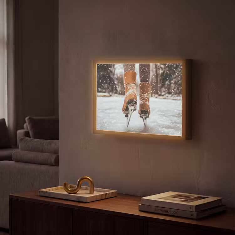 Schaatsen - IJs - Winter - Sneeuw Light Box met batterij (Wandlamp) middel -sfeer1