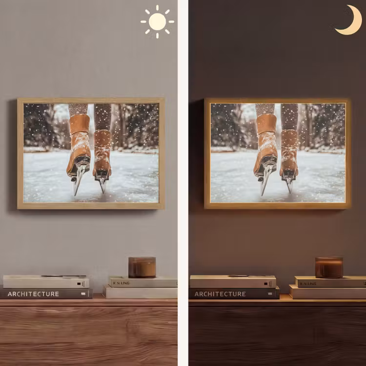 Schaatsen - IJs - Winter - Sneeuw Light Box met batterij (Wandlamp) middel -sfeer3