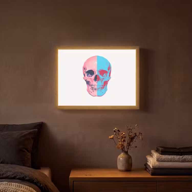 Schedel - Grafisch - Roze - Verdeeld Light Box met batterij (Wandlamp) middel -sfeer4