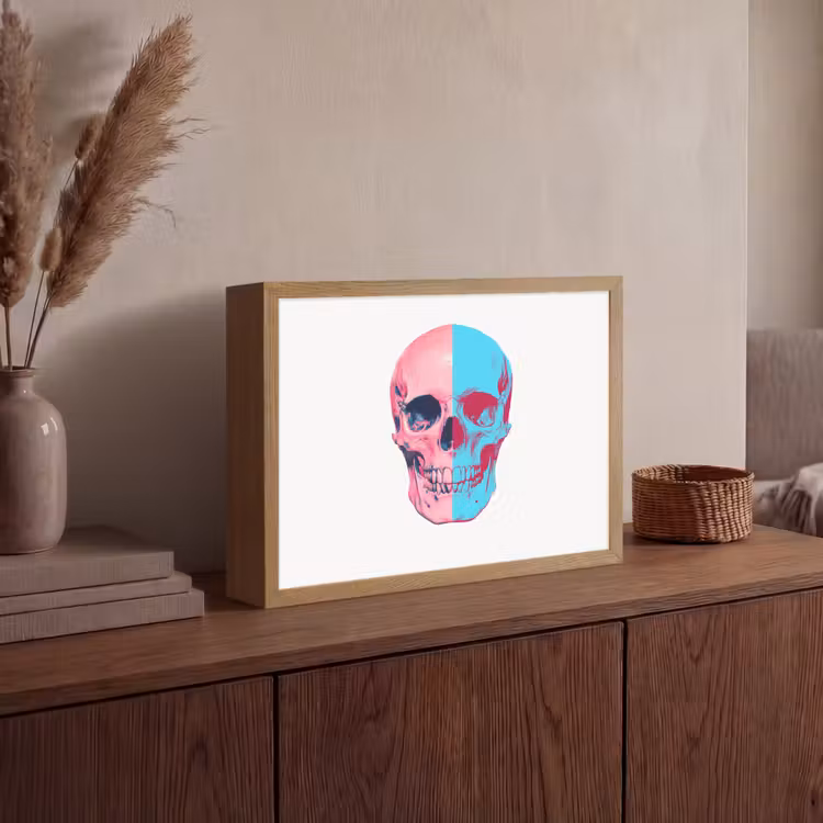 Schedel - Grafisch - Roze - Verdeeld Light Box met batterij (Wandlamp) middel -sfeer2