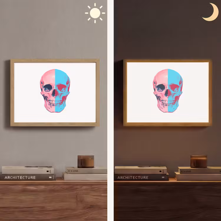 Schedel - Grafisch - Roze - Verdeeld Light Box met batterij (Wandlamp) middel -sfeer3