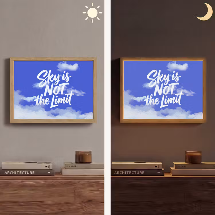 Sky is not the limit - Blauwe lucht - Wolken Light Box met batterij (Wandlamp) middel -sfeer3