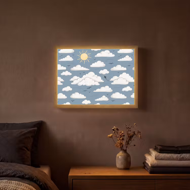 Lucht - Zon - Wolken - Natuur - Blauw Light Box met batterij (Wandlamp) middel -sfeer4