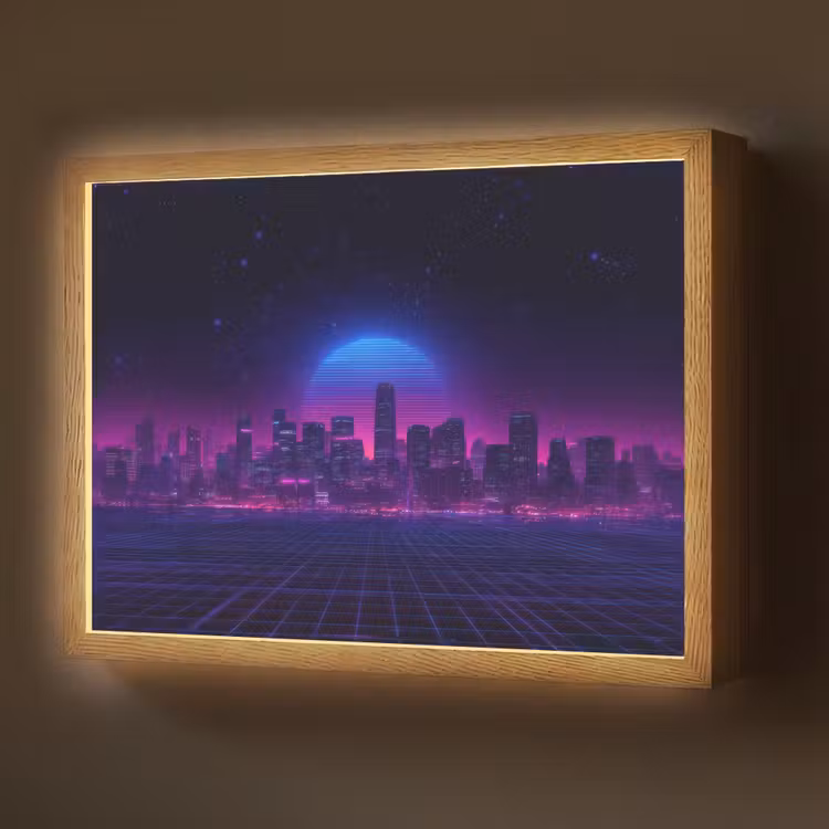 Skyline - Zon - Neon - Rasterpatroon Light Box met batterij (Wandlamp) middel -z3d_website