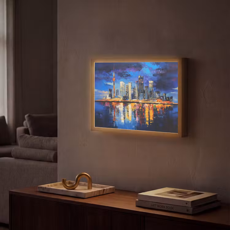 Skyline Toronto - Modern - Stadslicht - Blauw Light Box met batterij (Wandlamp) middel -sfeer1