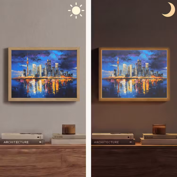 Skyline Toronto - Modern - Stadslicht - Blauw Light Box met batterij (Wandlamp) middel -sfeer3