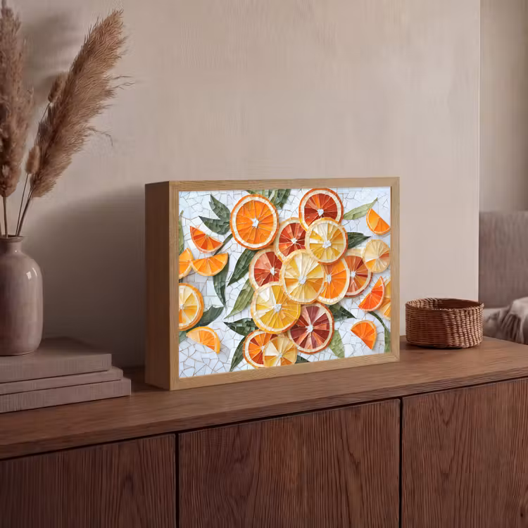 Schijfjes - Fruit - Oranje - Mozaïek Light Box met batterij (Wandlamp) middel -sfeer2