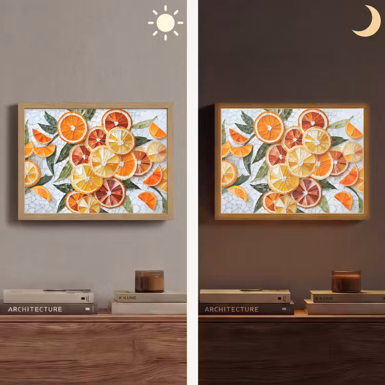 Schijfjes - Fruit - Oranje - Mozaïek Light Box met batterij (Wandlamp) middel -sfeer3