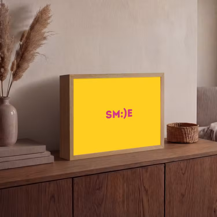 Smile - Roze - Geel Light Box met batterij (Wandlamp) middel -sfeer2