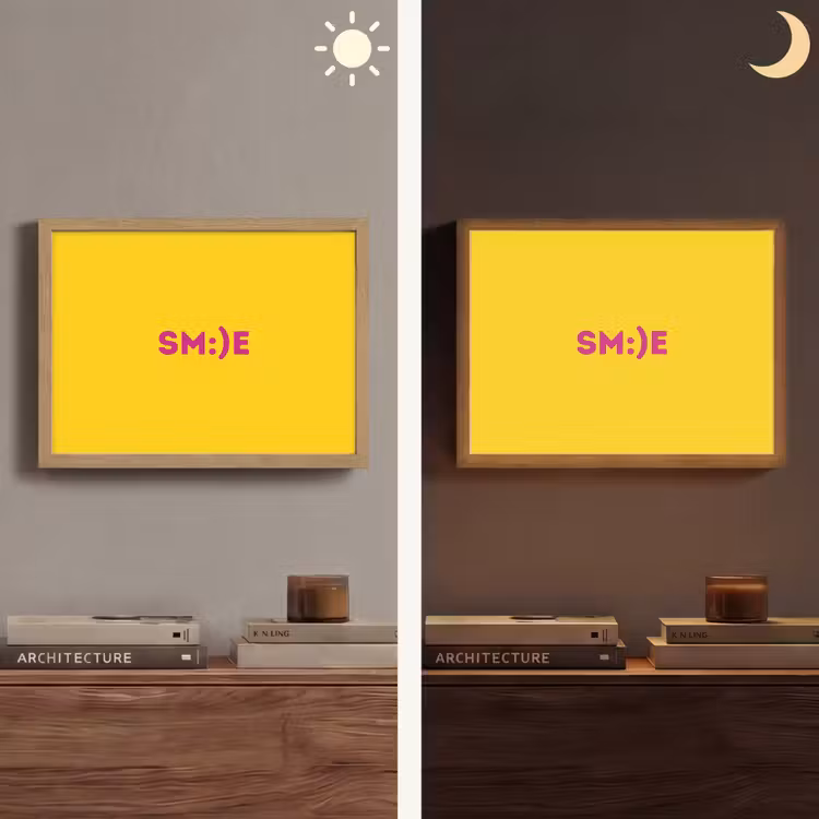 Smile - Roze - Geel Light Box met batterij (Wandlamp) middel -sfeer3