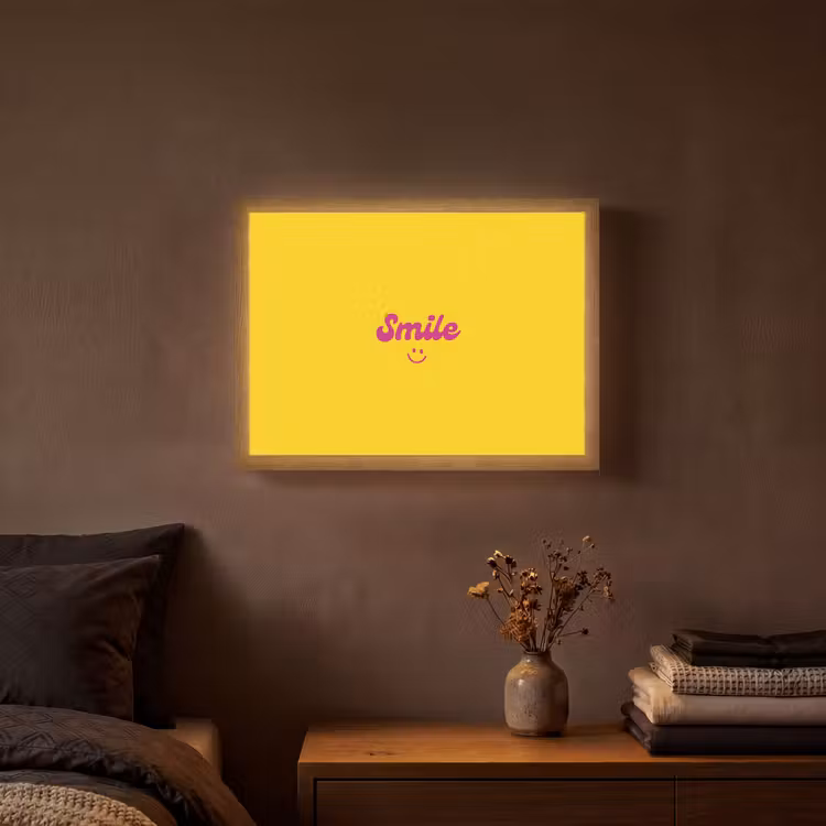 Smile - Geel - Roze Light Box met batterij (Wandlamp) middel -sfeer4