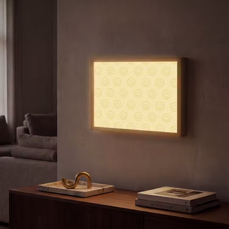 Smileys - Patroon - Retro - Zachtgeel Light Box met batterij (Wandlamp) middel 907 -sfeer1