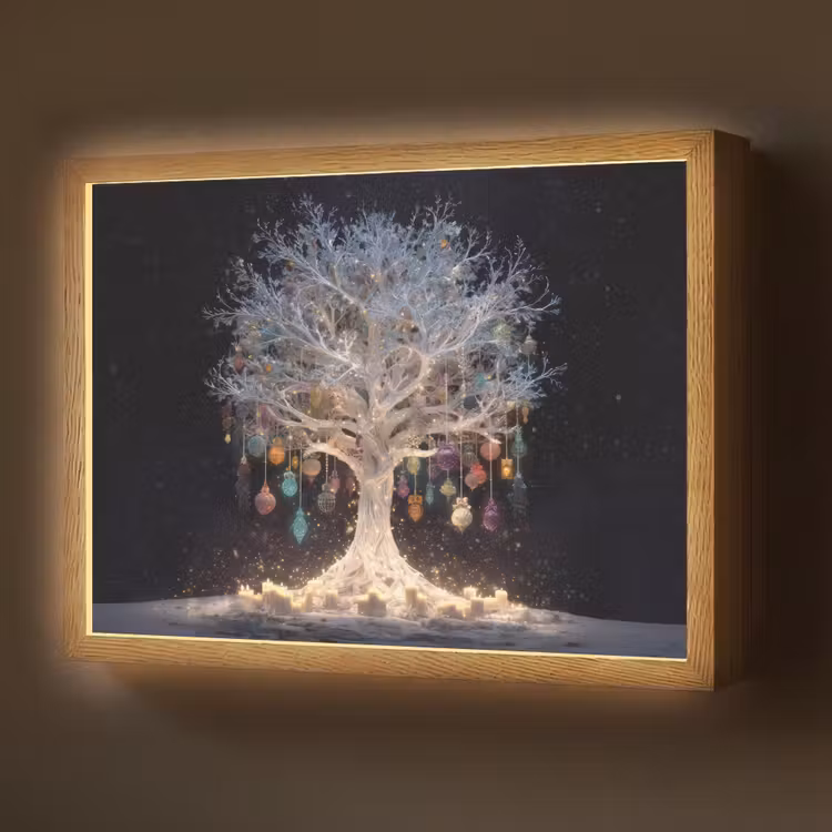 Sneeuwboom  - Lichtjes - Wit - Kleurrijk Light Box met batterij (Wandlamp) middel -z3d_website