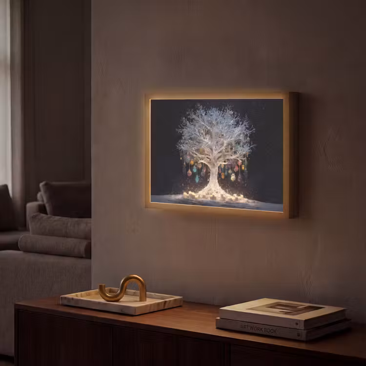 Sneeuwboom  - Lichtjes - Wit - Kleurrijk Light Box met batterij (Wandlamp) middel -sfeer1