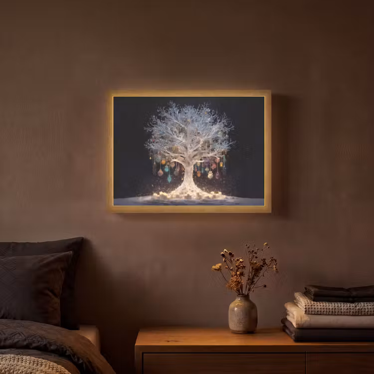 Sneeuwboom  - Lichtjes - Wit - Kleurrijk Light Box met batterij (Wandlamp) middel -sfeer4