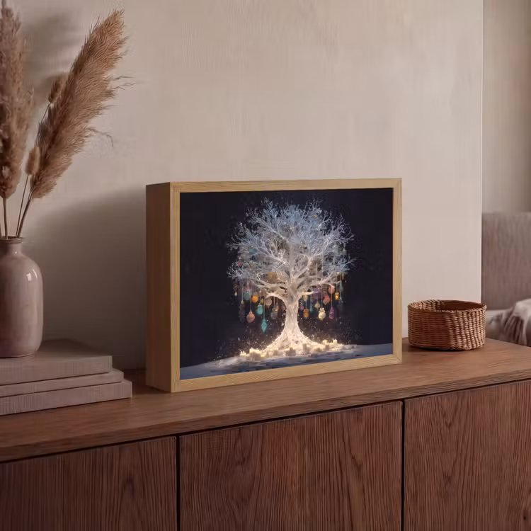 Sneeuwboom  - Lichtjes - Wit - Kleurrijk Light Box met batterij (Wandlamp) middel -sfeer2