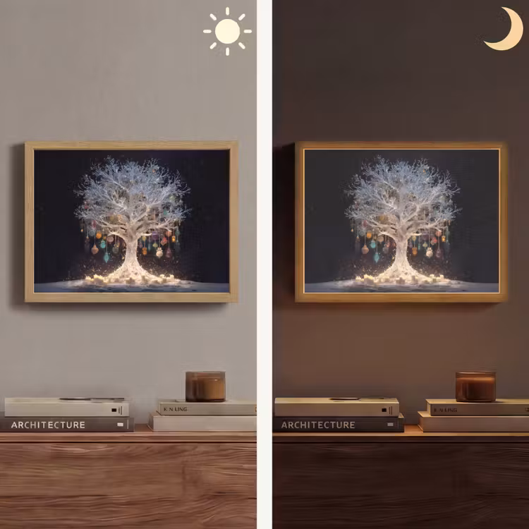 Sneeuwboom  - Lichtjes - Wit - Kleurrijk Light Box met batterij (Wandlamp) middel -sfeer3