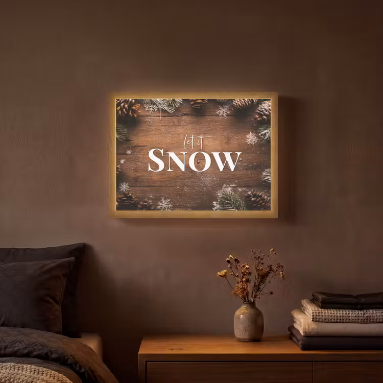Sneeuw - Houtlook - Quote - Let it snow Light Box met batterij (Wandlamp) middel -sfeer4