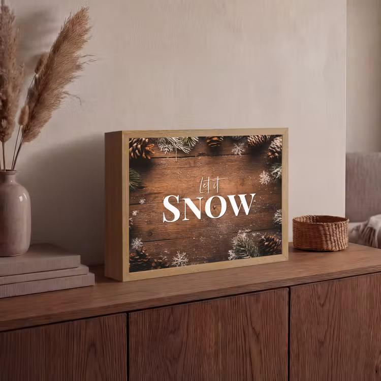 Sneeuw - Houtlook - Quote - Let it snow Light Box met batterij (Wandlamp) middel -sfeer2