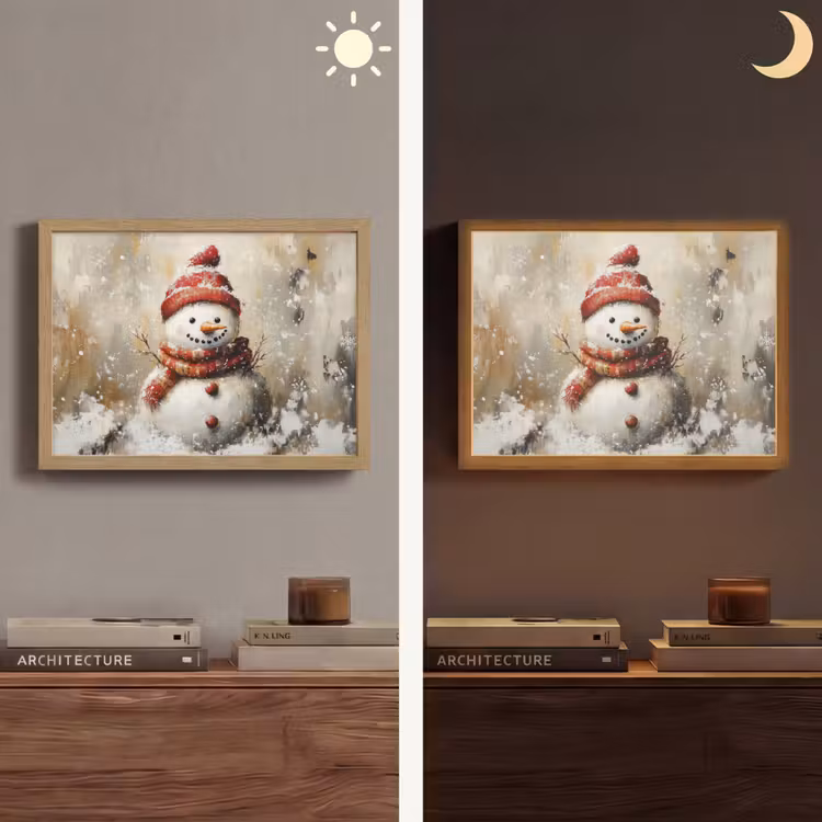 Sneeuwpop - Winter - Sneeuw - Beige Light Box met batterij (Wandlamp) middel -sfeer3