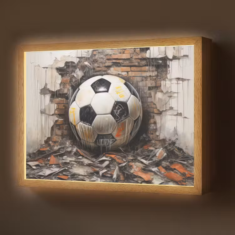 Voetbal - Muur - Zwart - Wit Light Box met batterij (Wandlamp) middel -z3d_website