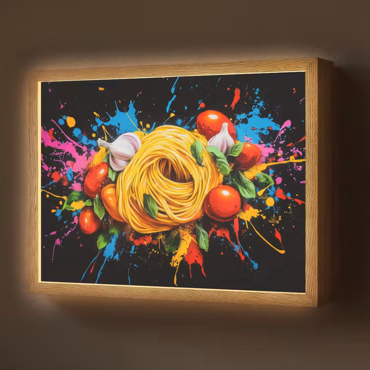 Spaghetti - Graffiti - Verf - Kleurrijk - Eten - Modern Light Box met batterij (Wandlamp) middel -z3d_website
