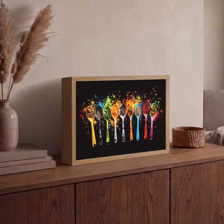 Lepels - Kruiden - Modern - Graffiti - Verf - Kleurrijk Light Box met batterij (Wandlamp) middel -sfeer2
