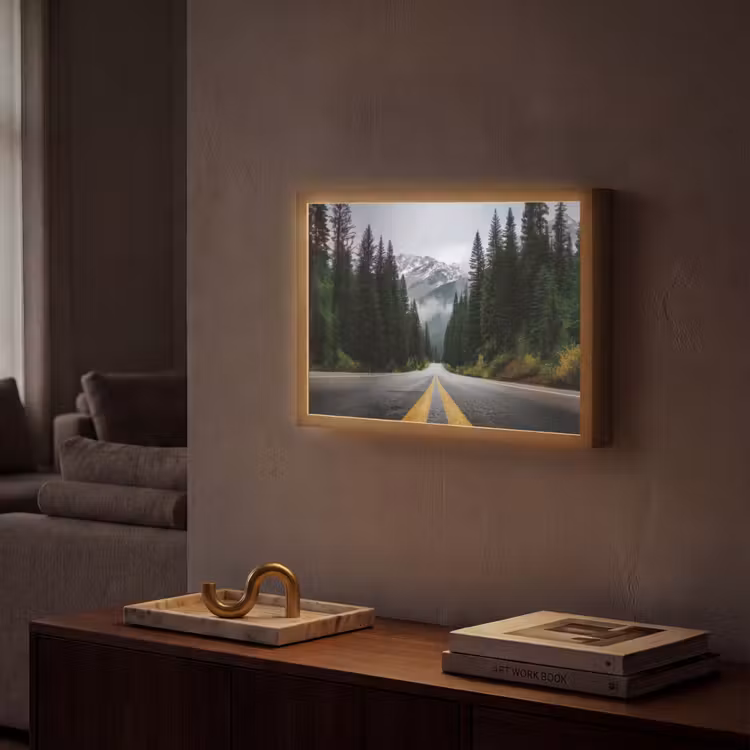 Sparrenbos - Weg - Bergen - Sneeuw Light Box met batterij (Wandlamp) middel -sfeer1